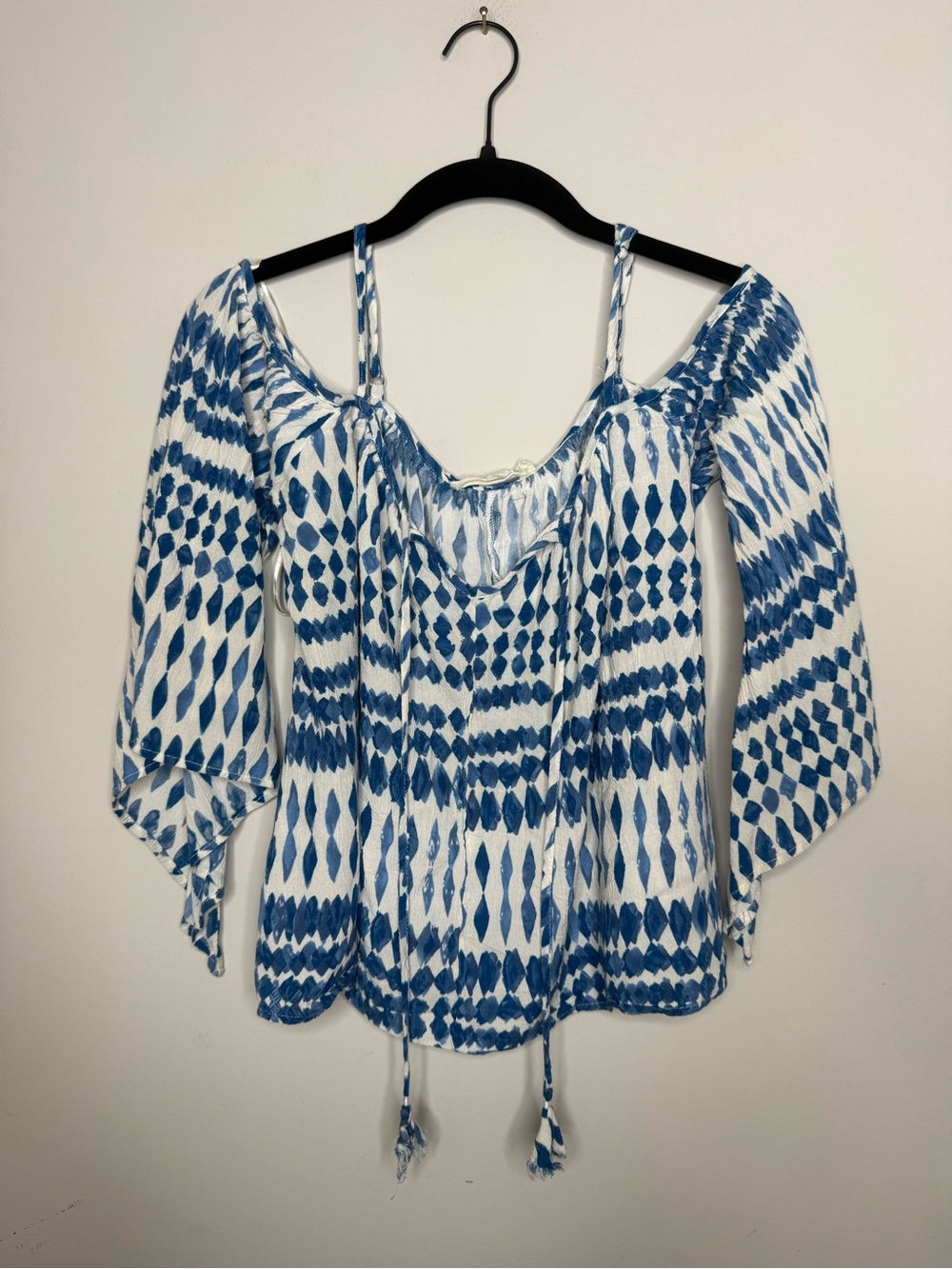 lovestitch Blue and White Patterned Peasant Blouse